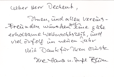 Weihnachtskarte von Ehepaar Blum Inhalt